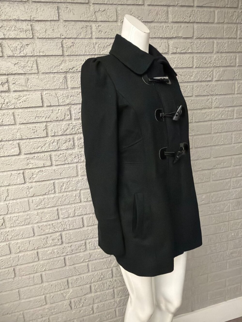 Guess Women Black Wool Blend Toggle Peacoat Duffle Coat Size M - Picture 6 of 11